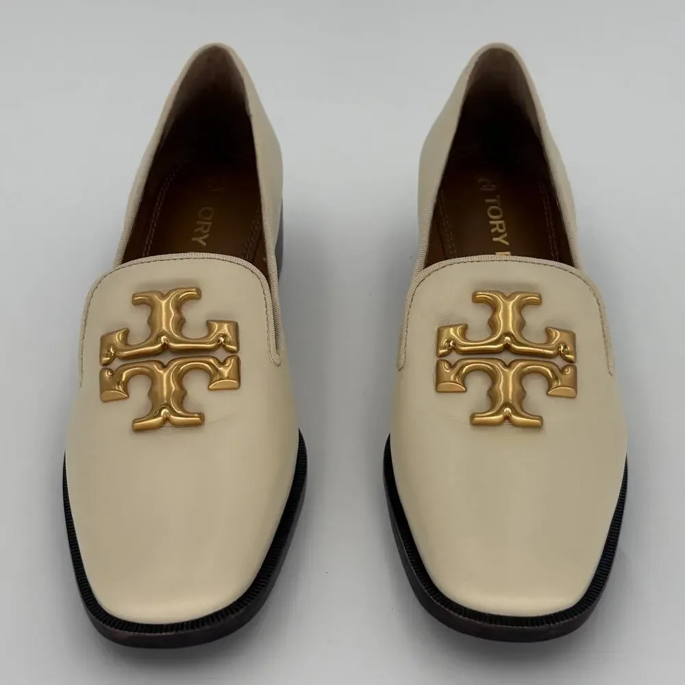Tory Burch Eleanor Leather Loafers Cream Gold Hardware Size 7M Flat Shoes 88623